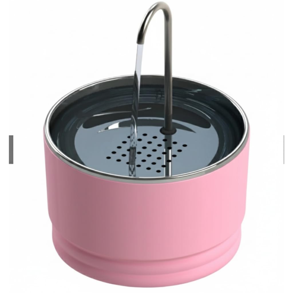 Fonte Bebedouro 1,8 L para Cães e Gatos com Tampa e Torneira Inox (Rosa) | Fonte de 1,8 L com tampa e torneira em inox, bomba com fluxo ajustável, filtro de carvão ativado e base antiderrapante.