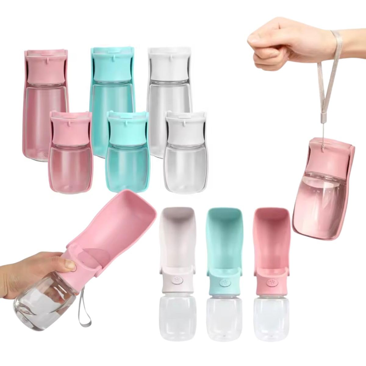 Garrafa Água Pet Bebedouro Portátil Cão Cachorro 350ml pets Hidratação Prática e Rápida Cor Rosa