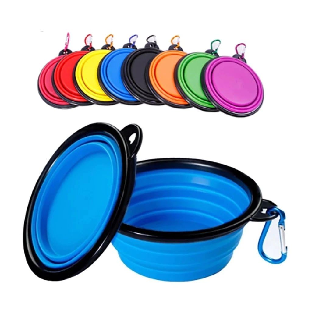 Kit 2 Comedouros e Bebedouro Retrátil para Cães e Gatos, Silicone Atóxico, Dobrável com Mosquetão, Portátil para Viagem
