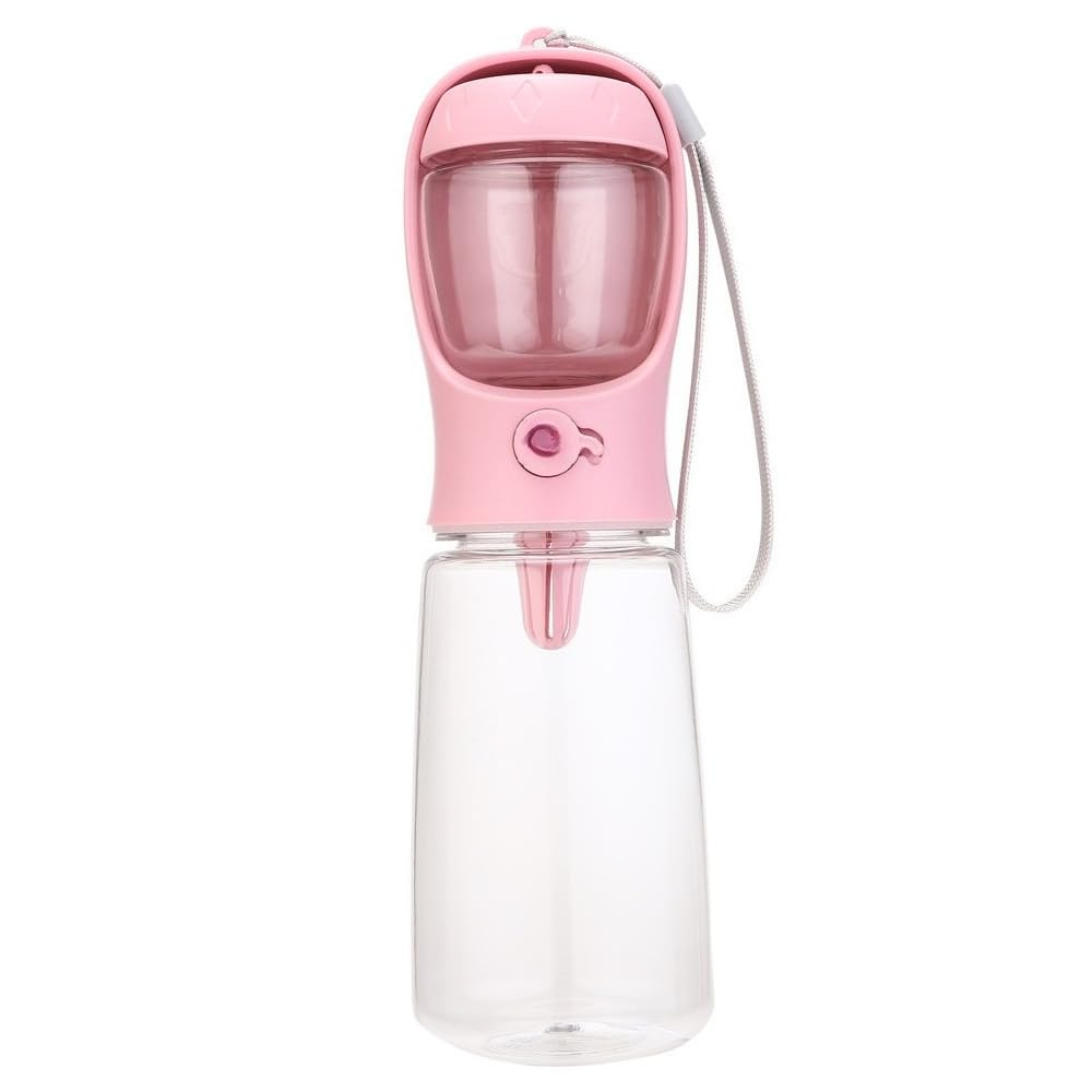 Garrafa de Água Portátil 2 em 1 para Cães e Gatos 550ml com Dispensador Integrado – Bebedouro Pet Antivazamento Compacto para Passeios e Viagens(Rosa)