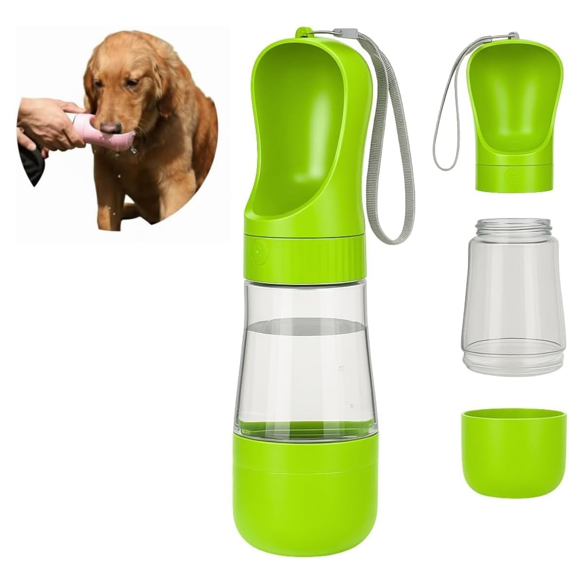 Garrafa Bebedouro Pet Portátil Anti Vazamento Cachorro Gato Passeio Viagem Caminhada Água Comedouro Livre BPA | Leve e Compacto (Verde)