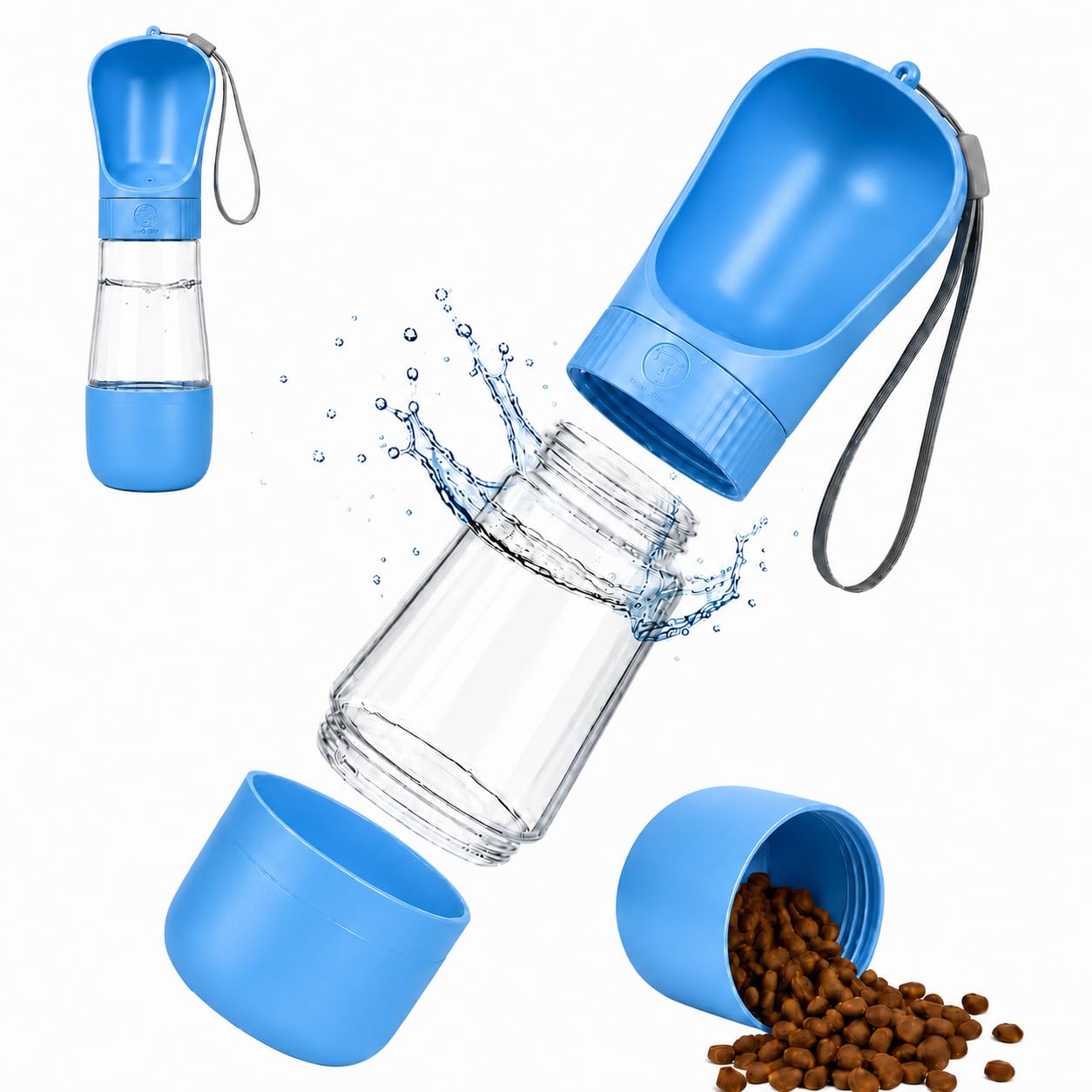 Copo Portátil para Pets 2 em 1 Bebedouro e Comedouro Antivazamento, Azul