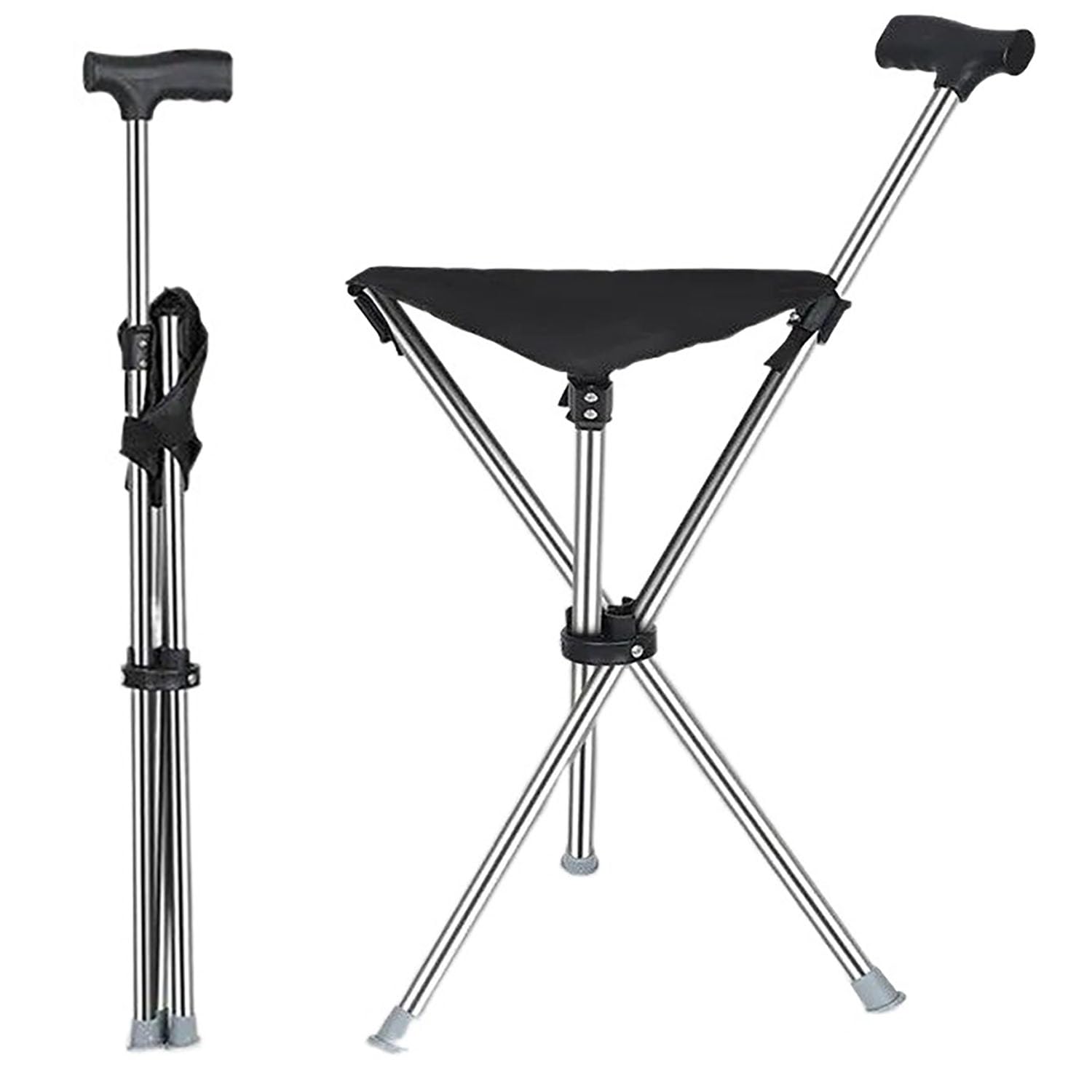 Bengala com assento – cadeira de banco portátil, suporta cadeiras de acampamento de até 80 kg, aço inoxidável, leve até 800g, adequada para homens, mulheres, idosos, pessoas com deficiência