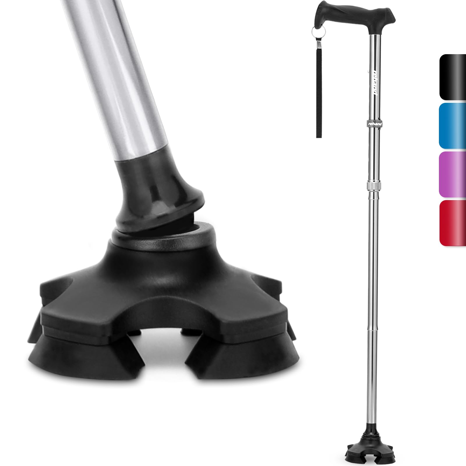REHAND Bengala de caminhada para homens e mulheres – Dobrável, ajustável, leve, com pivô autônomo, pega macia, com bolsa de viagem, bengala de caminhada para idosos e adultos (prata)