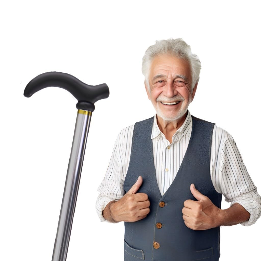 Bengala Ortopédica Ajustável em Alumínio, Anatômica, 74-90cm, Suporta 120kg, 5 Níveis de Ajuste, Ponta Antiderrapante Prata