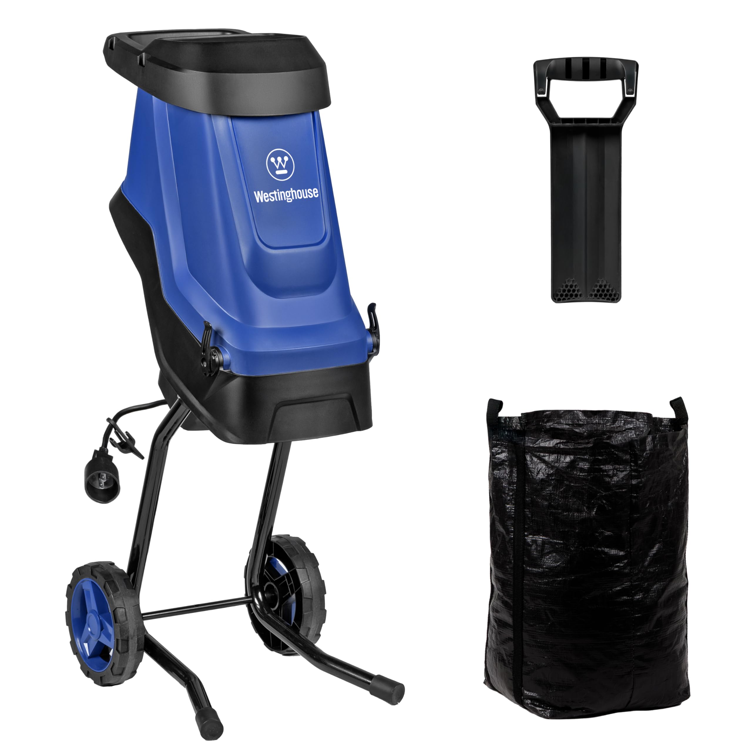 Westinghouse Triturador de picador elétrico com fio de 1,7 polegadas 15 Amp com saco de coleta de 12 galões para limpeza fácil, ideal para galhos e galhos