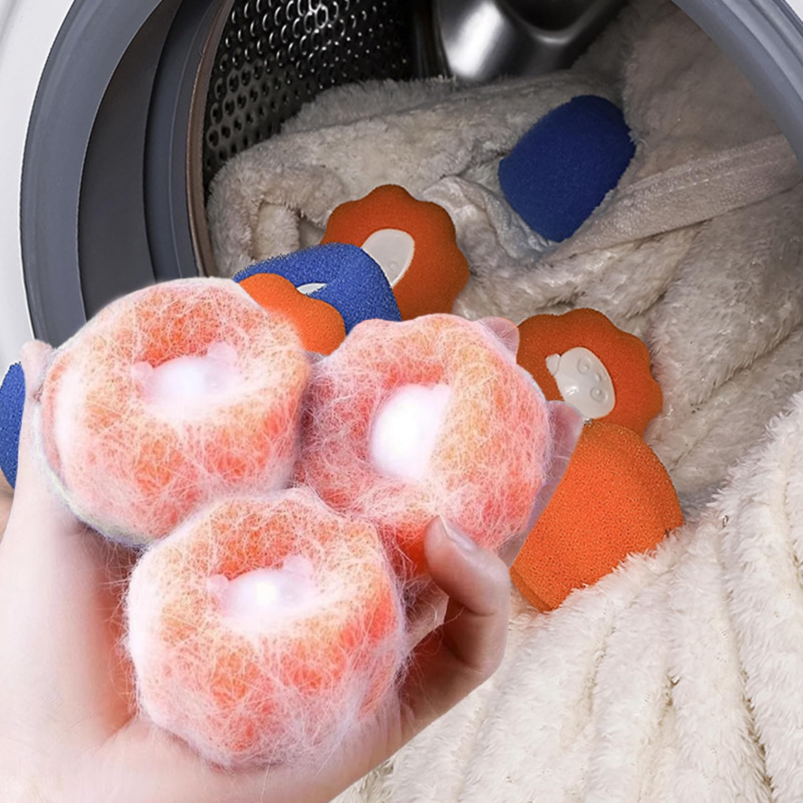 Bolas de secadora reutilizáveis com remoção de pelos para máquina de lavar, reduzem rugas e tempo de secagem, bolas de roupa ecológicas, laranja