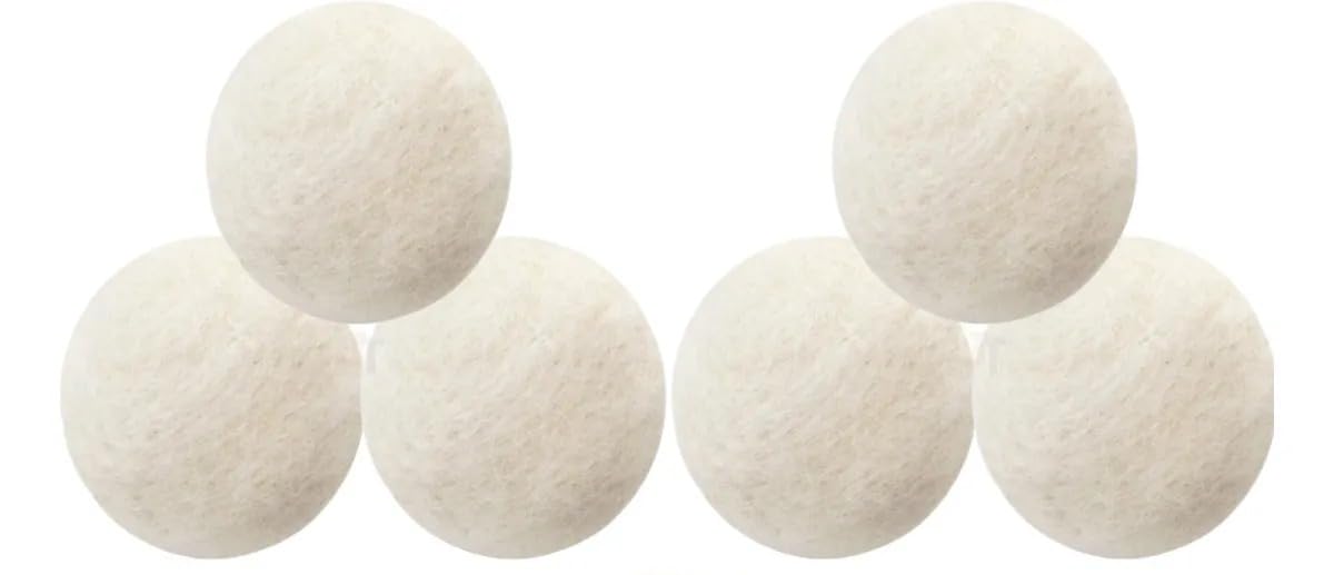 Kit com 6 Dryer Ball Bolas de Lã Natural para Secadora, Branca, 5 cm, Amaciador Natural, Reduz Tempo de Secagem, Ideal para Todos os Tecidos