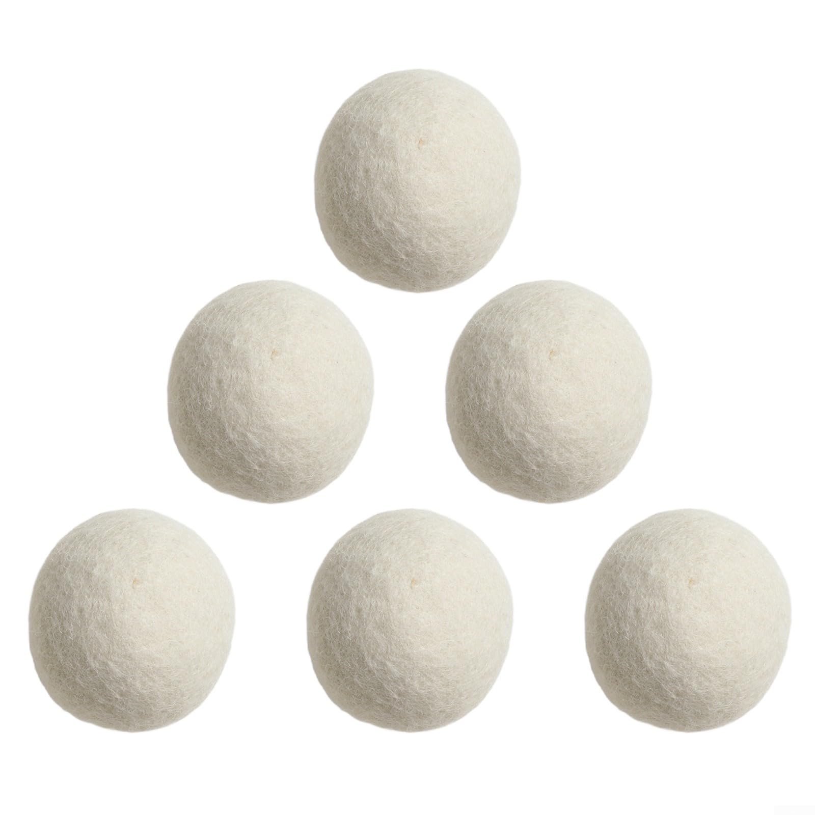 Pacote com 6 bolas de lã reutilizáveis para secadora de roupas – Bolas de lã de ovelha natural de 6 cm de diâmetro para reduzir a estática, cortar a secagem e repetição