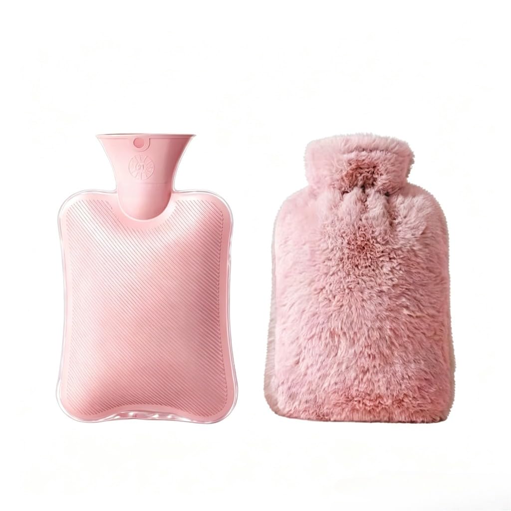Bolsa de Água Quente 1L com Revestimento de Pelúcia, Ideal para Aliviar Cólicas e Aquecer as Mãos em Dias Frios (Rosa)