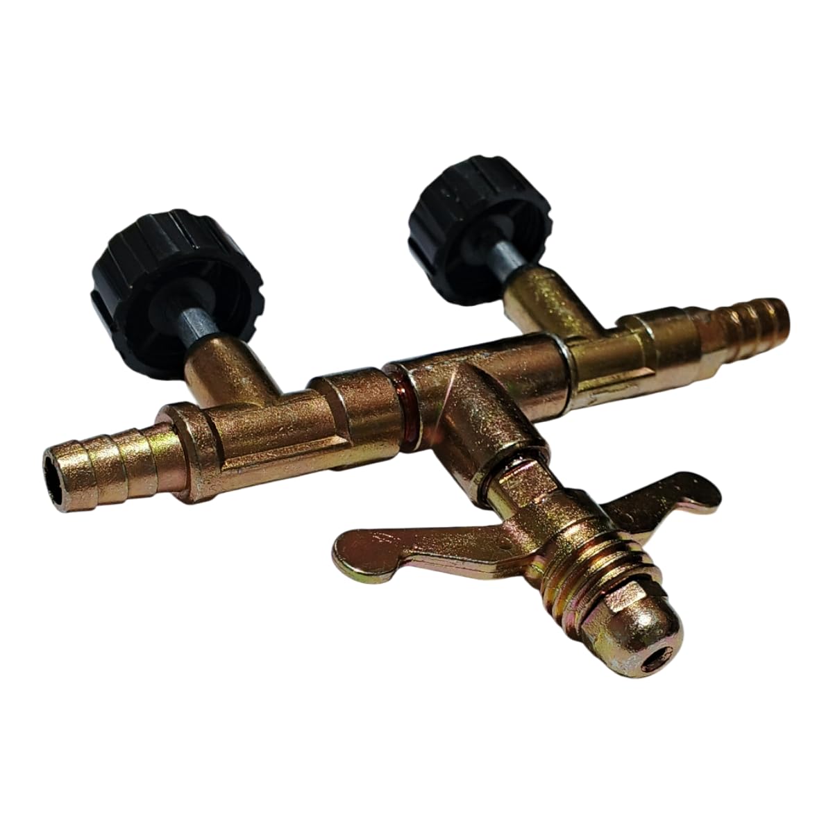 Alenção Registro de Gás GLP Duplo de Alta Pressão, Metal Dourado, 2 Saídas Independentes com Válvulas para Botijão P13/P5/P8, Uso Industrial (1)