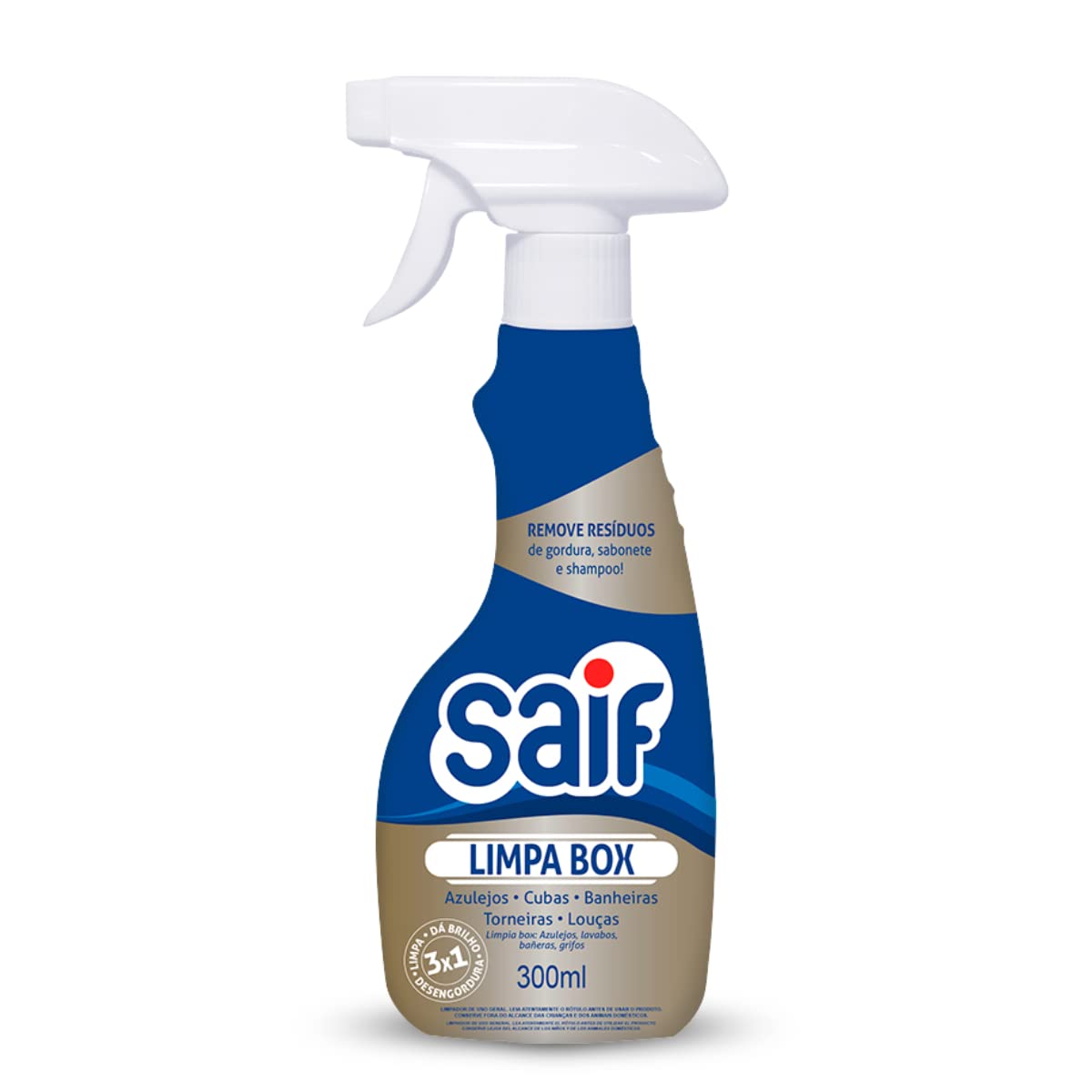 Limpa Box Com Gatilho Saif 300Ml, Limpador Box De Banheiro Spray, Azul, Limpa, Perfuma e Desengordura, Facilitando Sua Vida, Maximizando Toda Limpeza