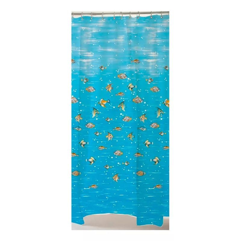 Cortina para Box de Banheiro, Fundo do Mar com Peixes, 198x180cm, Azul