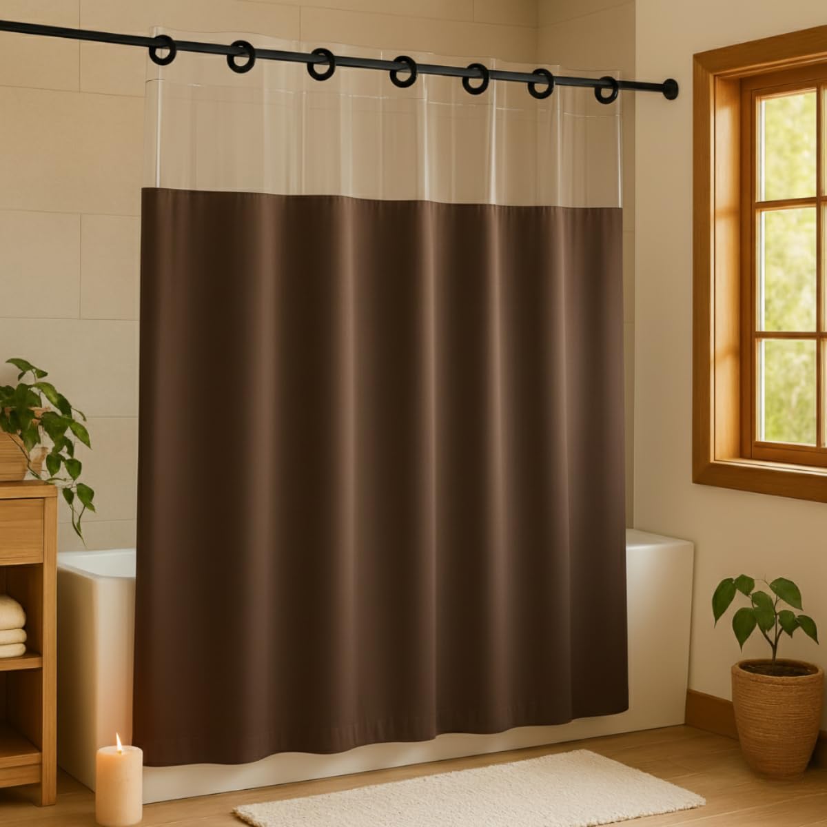 Cortina Para Box de Banheiro em PVC Impermeável Antimofo com Visor Transparente - 1,38 x 2m (AVELA)