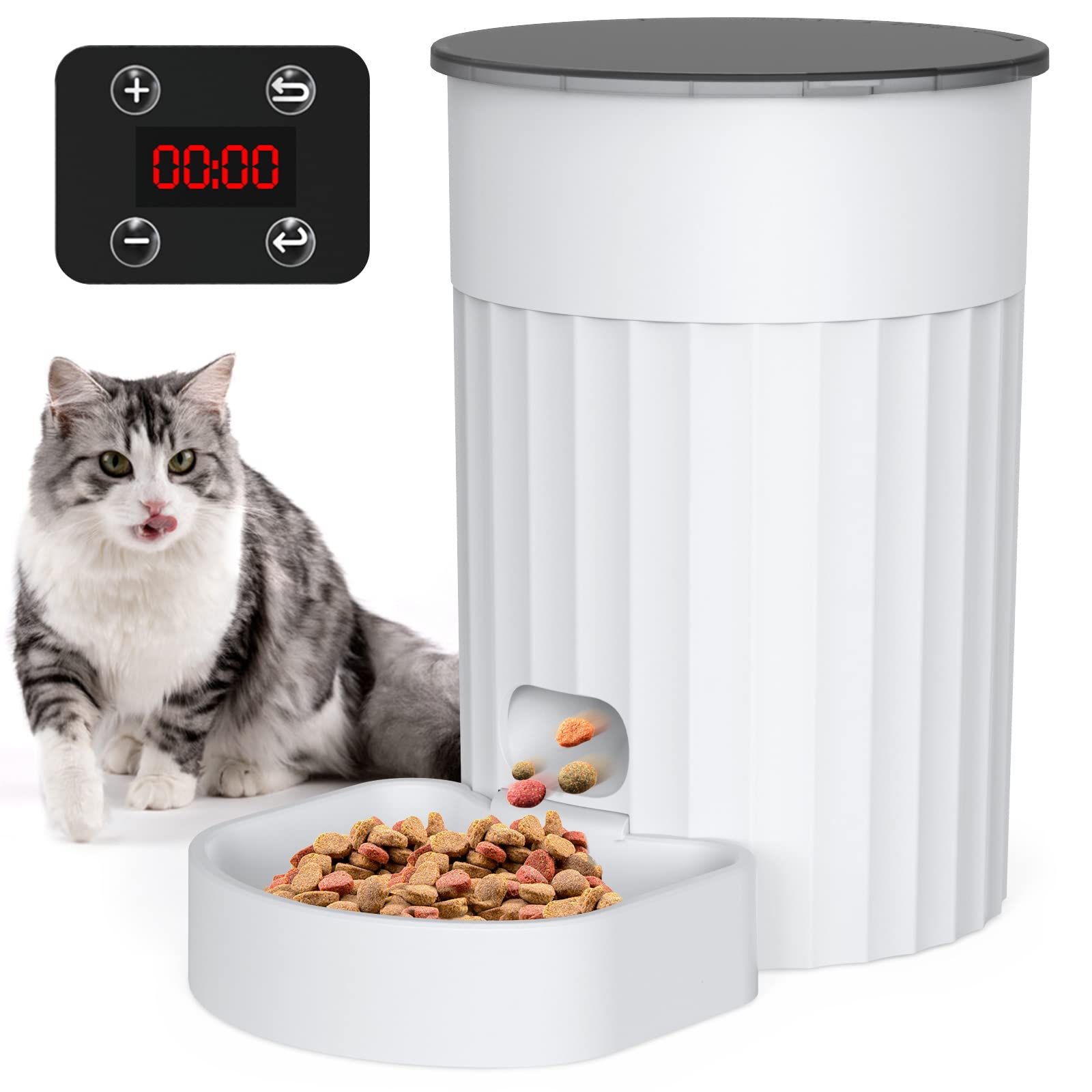 Dispenser Automático de Comida para Pets 3L com Timer Programável Ração Tigela até 4 Refeições 2 Fontes Energia