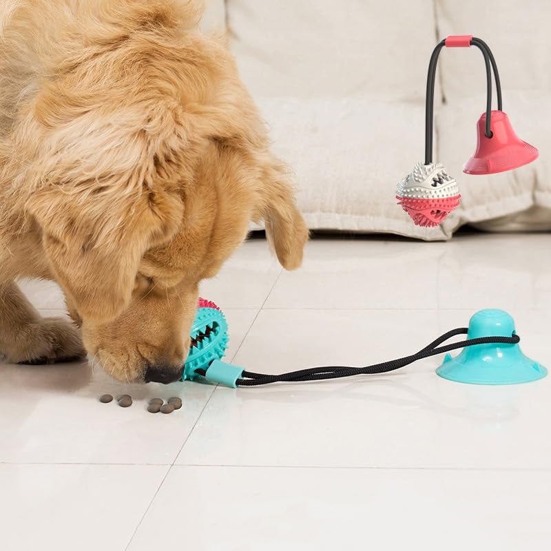 Bola Interativa para Cachorro Mordedor Dispenser de Ração Slow Food(Vermelho Azul+Vermelho e branc)