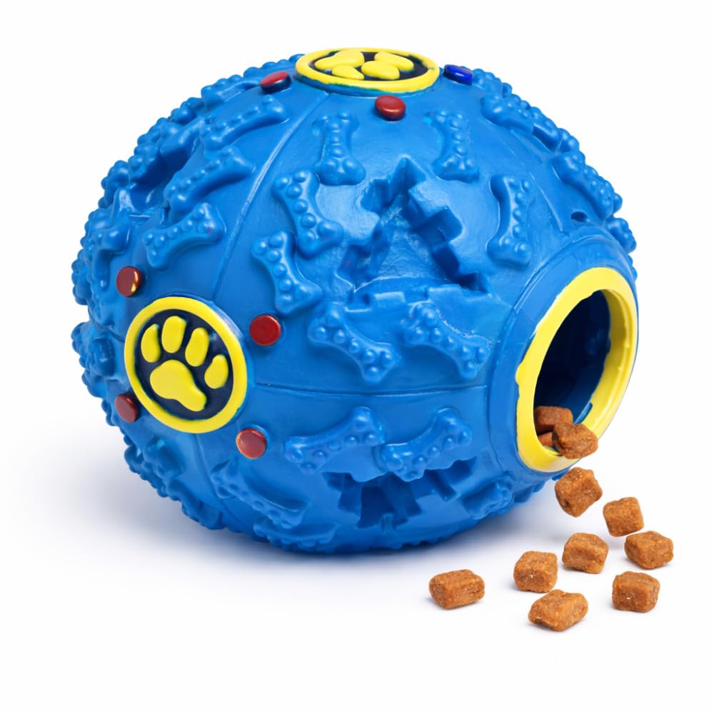 Bola Interativa para Cães com Dispenser de Petiscos – Brinquedo Inteligente Anti Tédio para Cachorro | Estimula a Mente e Reduz Ansiedade | Borracha Resistente (Azul)