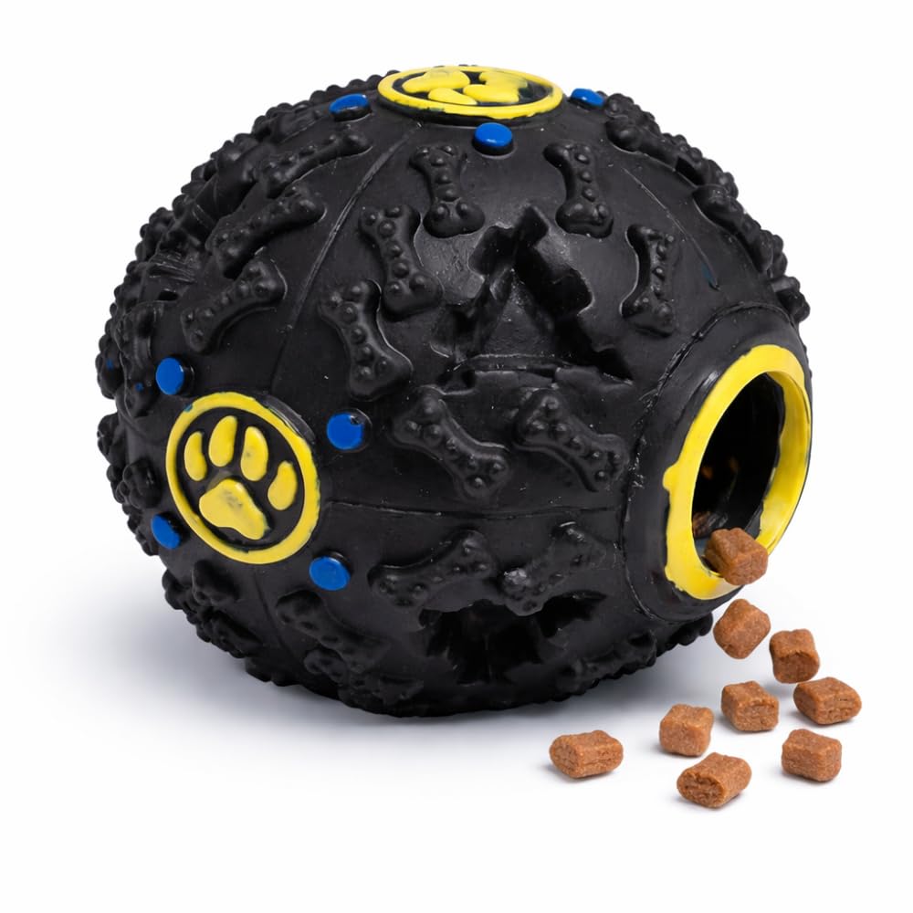 Bola Interativa para Cães com Dispenser de Petiscos – Brinquedo Inteligente Anti Tédio para Cachorro | Estimula a Mente e Reduz Ansiedade | Borracha Resistente (Preto)