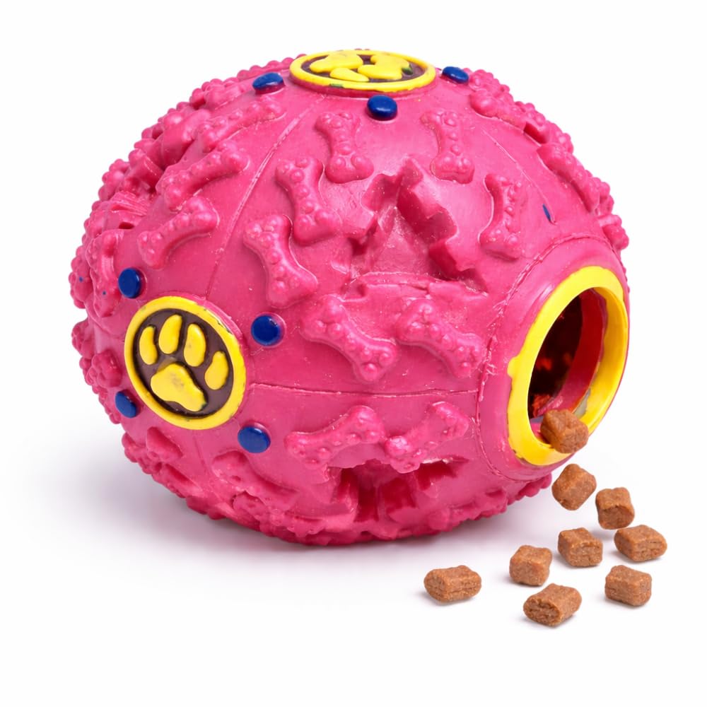 Bola Interativa para Cães com Dispenser de Petiscos – Brinquedo Inteligente Anti Tédio para Cachorro | Estimula a Mente e Reduz Ansiedade | Borracha Resistente (Rosa)