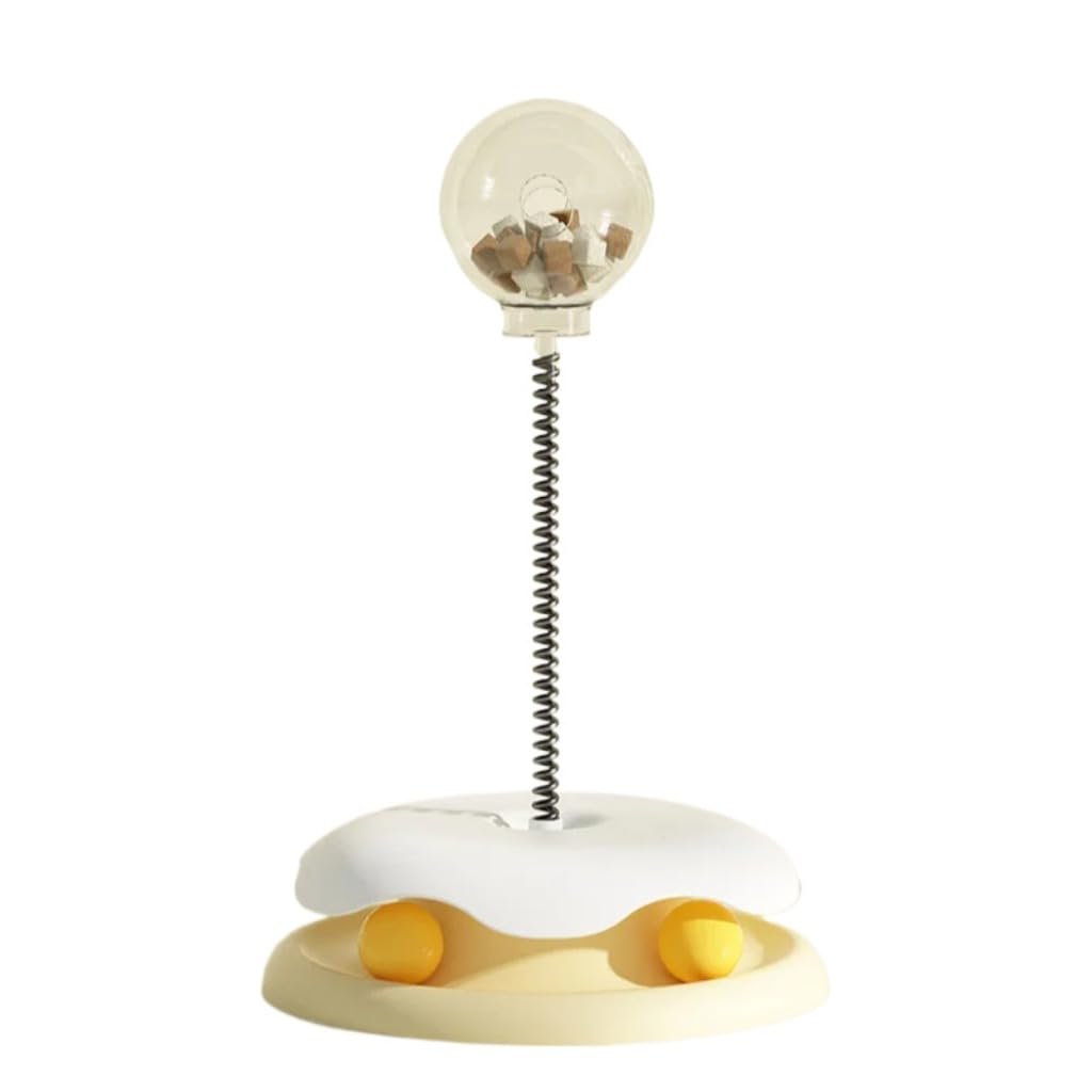 Brinquedo Interativo Para Cães E Gatos Bola Interativa Pet Dispenser Ração Torre Com Mola Pista Dupla E Bolinhas Desmontável 21,5x32cm (Amarelo)