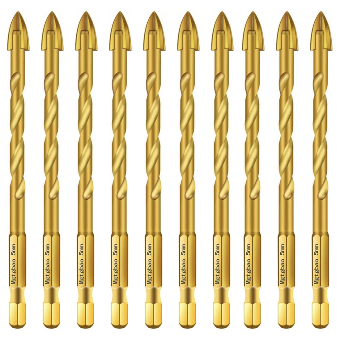 【Urgrade】 Jogo de 10 Brocas Para Alvenaria de 5 Mm, Brocas Douradas de 3/16” Para Concreto, Azulejo, Tijolo, Plástico E Madeira, Ponta de Carboneto de Tungstênio Ideal Para Paredes, Espelhos