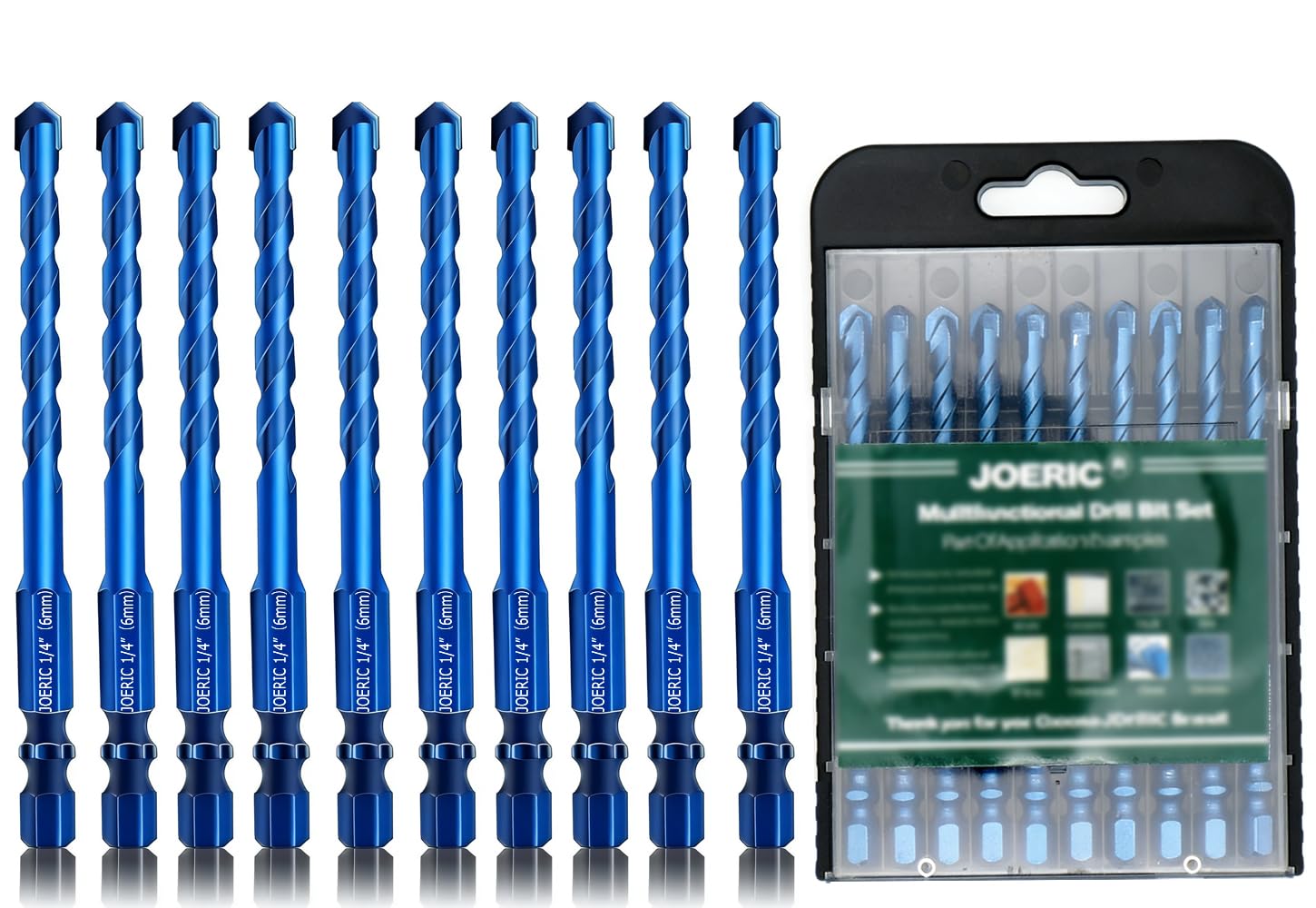 Conjunto de 10 Brocas Azuis de 6 Mm Para Alvenaria, Broca de 1/4 de Polegada Para Cerâmica, Concreto, Azulejo, Madeira, Porcelana, Espelho, Plástico, Mármore E Parede, com Pontas de Carboneto