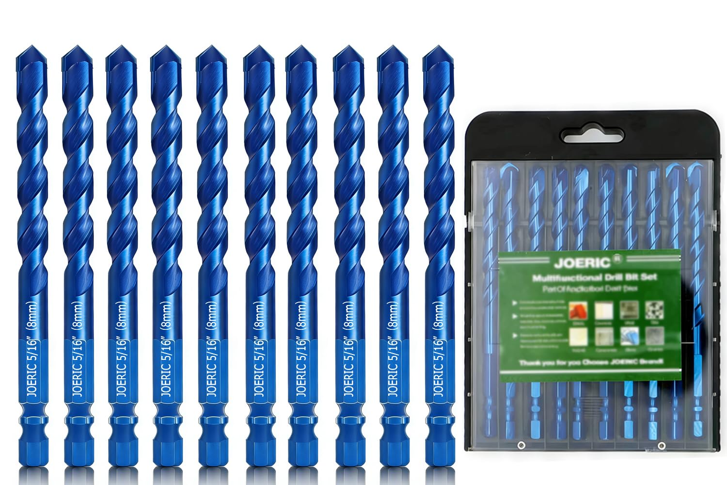 Conjunto de 10 Brocas Azuis de 8 Mm Para Cerâmica, Brocas Para Alvenaria de 5/16 de Polegada Para Concreto, Cerâmica, Madeira, Porcelana, Espelho, Plástico, Mármore E Paredes com Pontas
