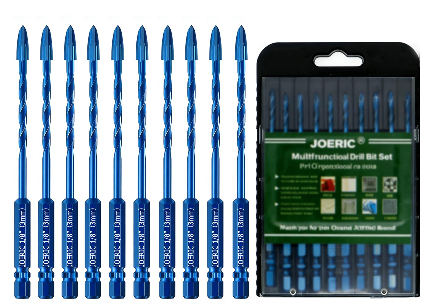 Jogo de Brocas Para Alvenaria de 1/8", 10 Peças, Brocas de Concreto de 3Mm, Brocas de Carboneto Para Cerâmica, Azulejo, Plástico, Parede, Tijolo, Cimento, Concreto, Madeira com Tamanhos