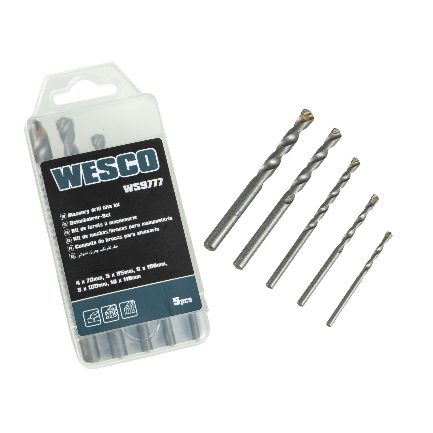 Kit de Brocas Cilíndricas Wesco – 5 Peças | Alta Durabilidade | Aço 40Cr | Tratamento Jateado | Para Concreto, Alvenaria