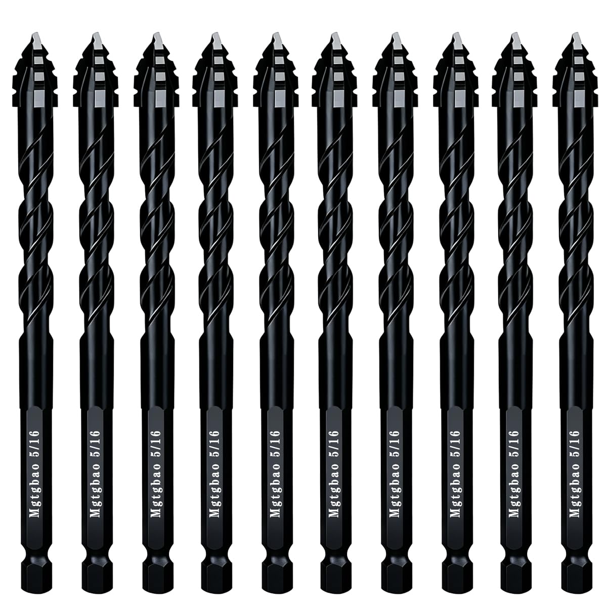 Conjunto de 10 Brocas Pretas de Carboneto Serrilhado de 5/16” com 4 Canais, Broca Serrilhada de 8 Mm Para Concreto, Plástico, Vidro, Tijolo, Cimento, Azulejo, Mármore E Madeira.