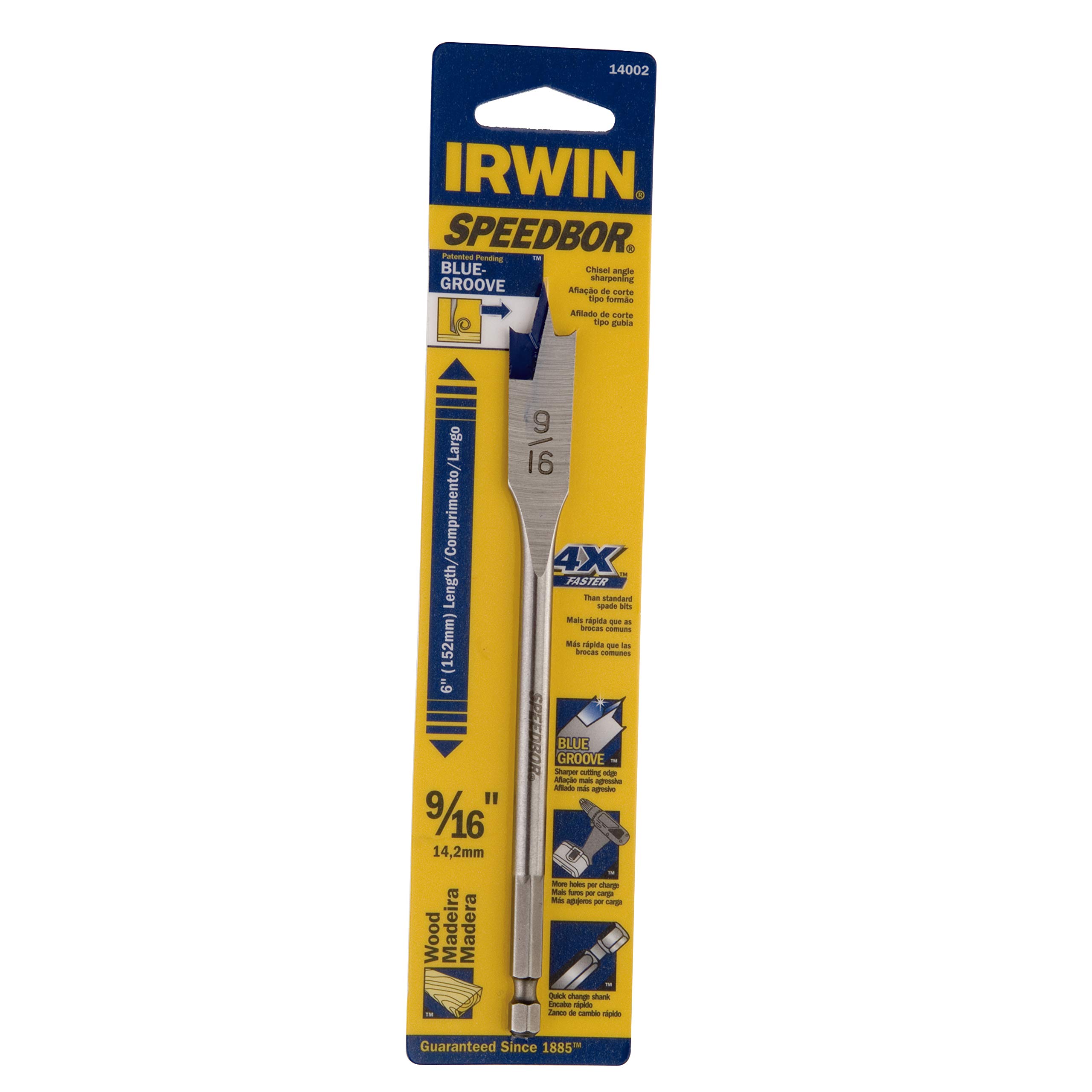 IRWIN Broca Chata para Madeira de 9/16 Pol. x 6 Pol. (14mm x 152mm) IW14002
