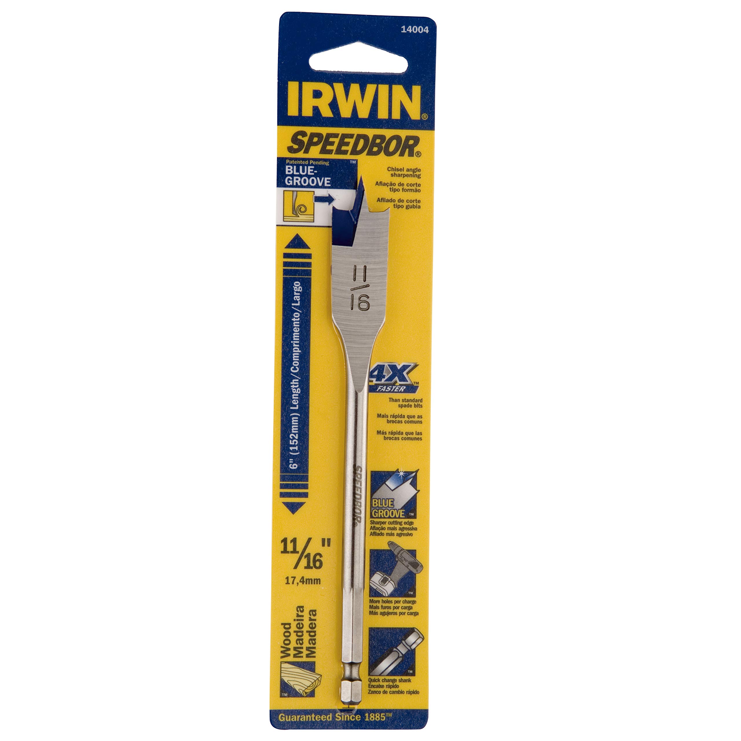 Irwin Broca Chata para Madeira 11/16 Polegadas 150mm, Tecnologia Blue Groove, Modelo IW14004