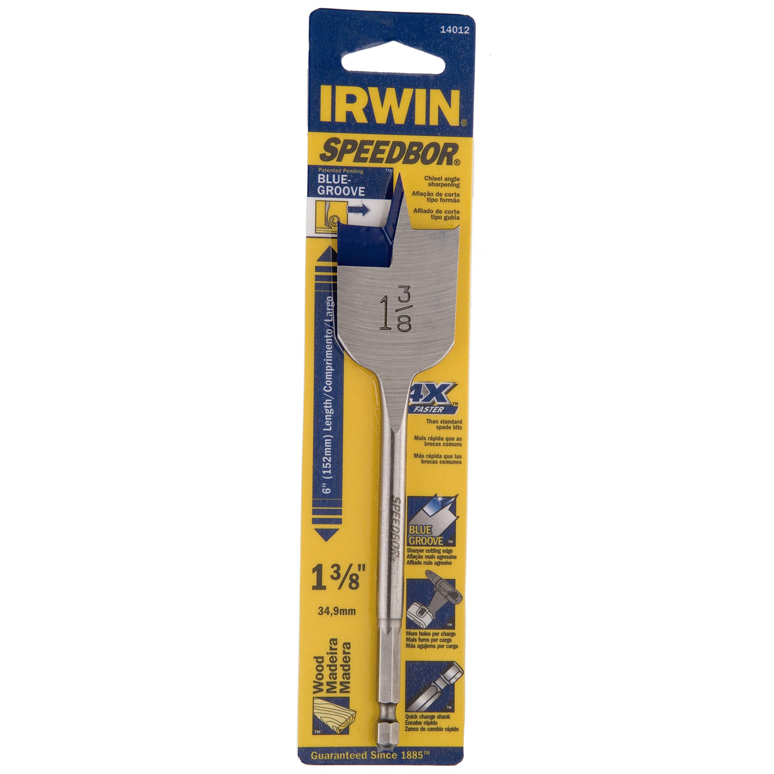 IRWIN Broca Chata para Madeira de 1.3/8 Pol. x 6 Pol. (34mm x 152mm) IW14012