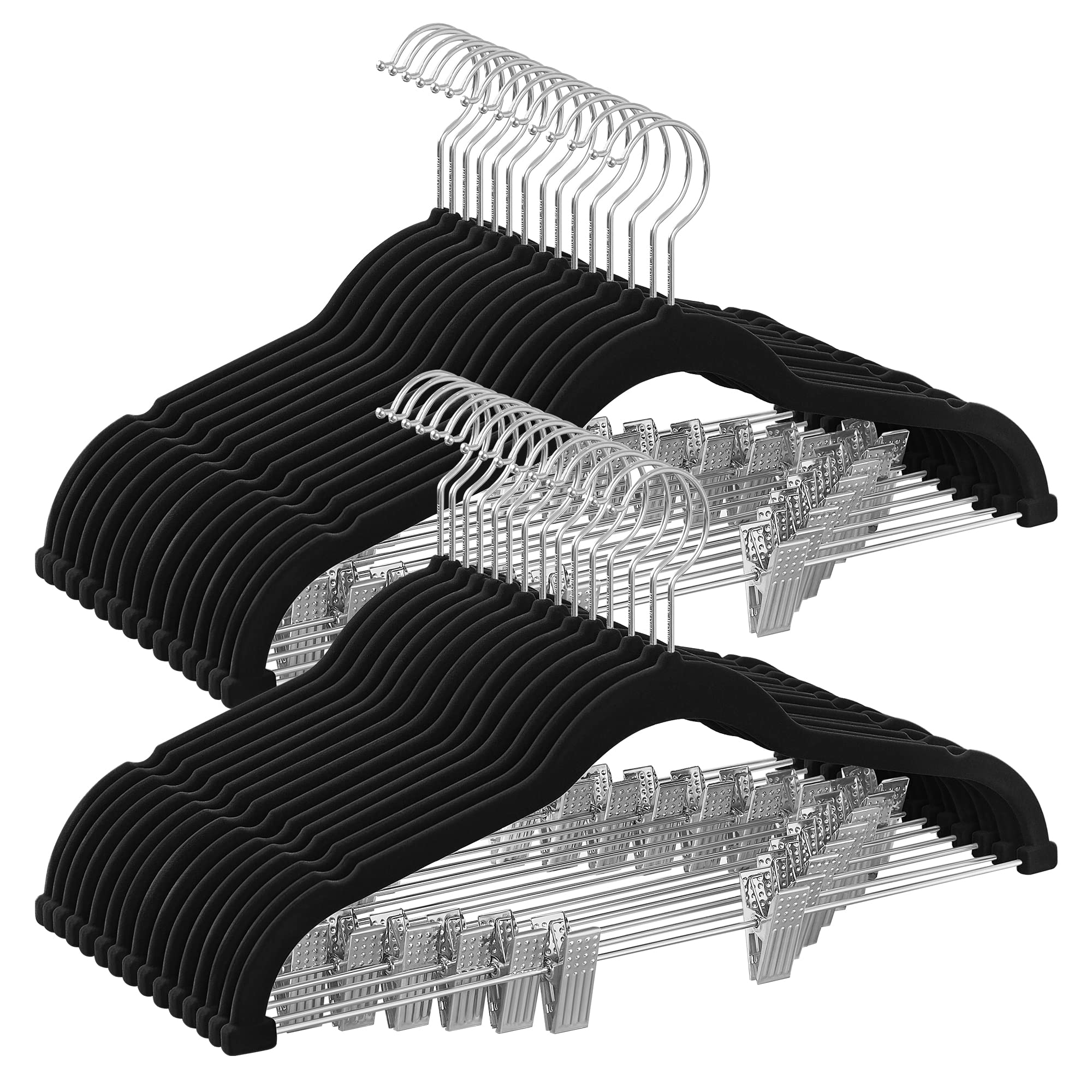 SONGMICS Cabides para Calças Kit com 30 Cabides de Veludo | Com Presilhas Ajustáveis, 42,5 cm, Antideslizante, que Economiza Espaço, para Saias, Casacos, Vestidos BRCRF12B30