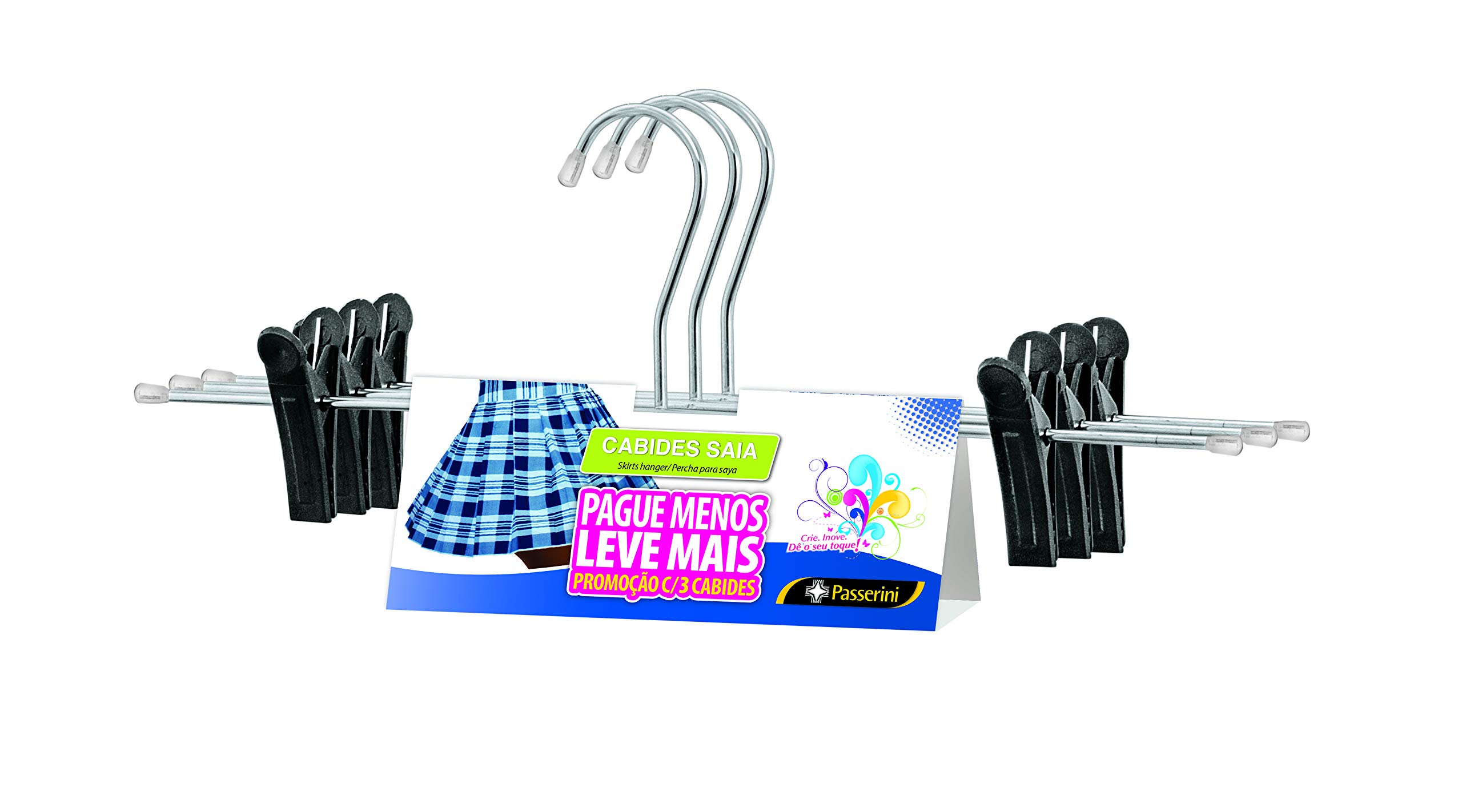Cabide de Saia e Shorts Cromado Organização Roupa Armario - Kit com 3 unidades
