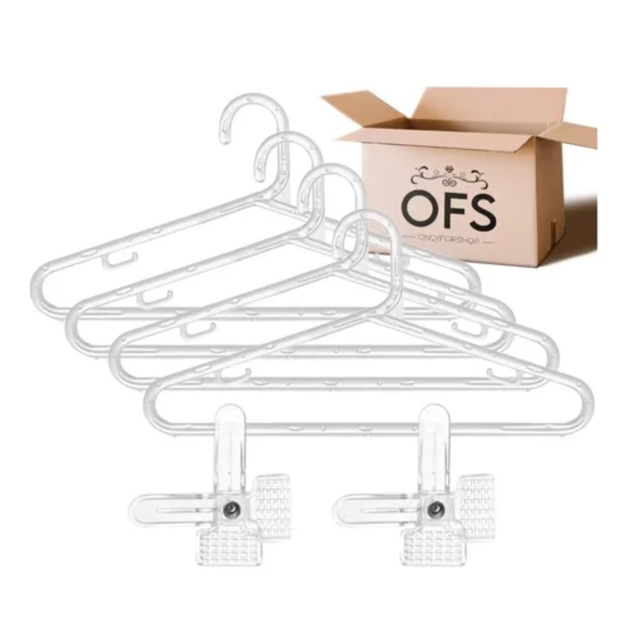 Kit 10 Cabides Acrílico Transparente Tradicional Fino + 5 Presilhas para Roupas – Closet, Guarda-Roupa e Loja