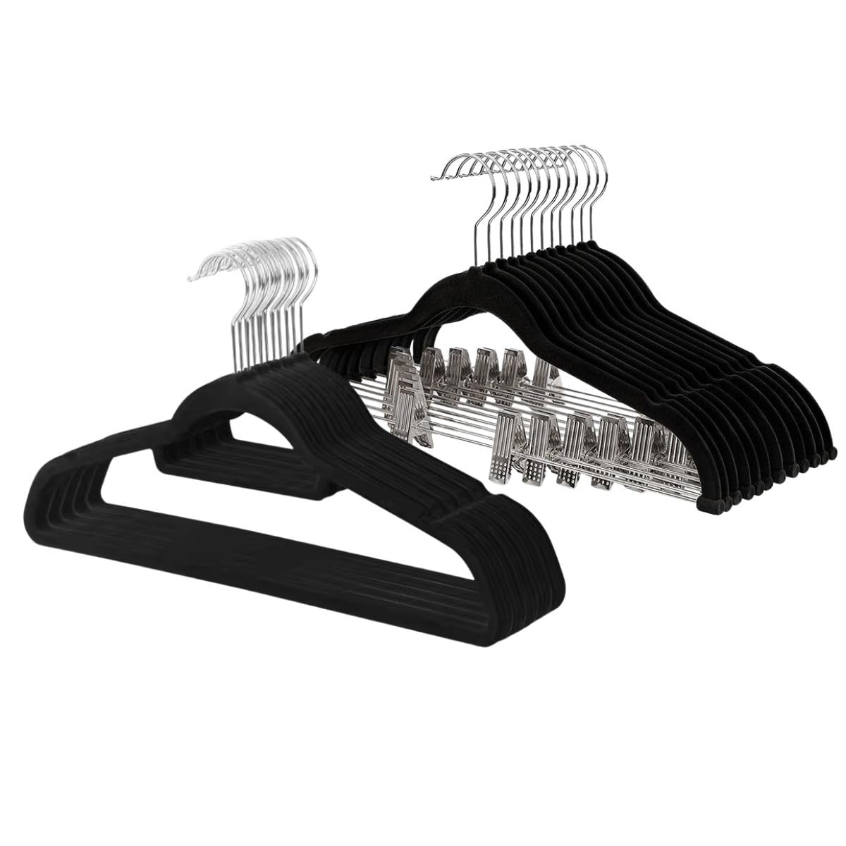 Kit 20 Cabides de Veludo Preto com e sem Presilhas Organização e Elegância no Guarda-Roupa