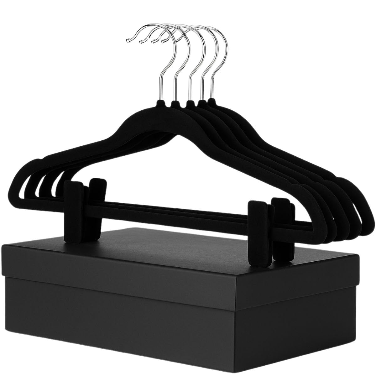 【Cozena】Kit 30 Cabides Adultos de Veludo Preto com Presilhas, Gancho Giratório e Modelo Slim Antiderrapante para Closet e Guarda-Roupa