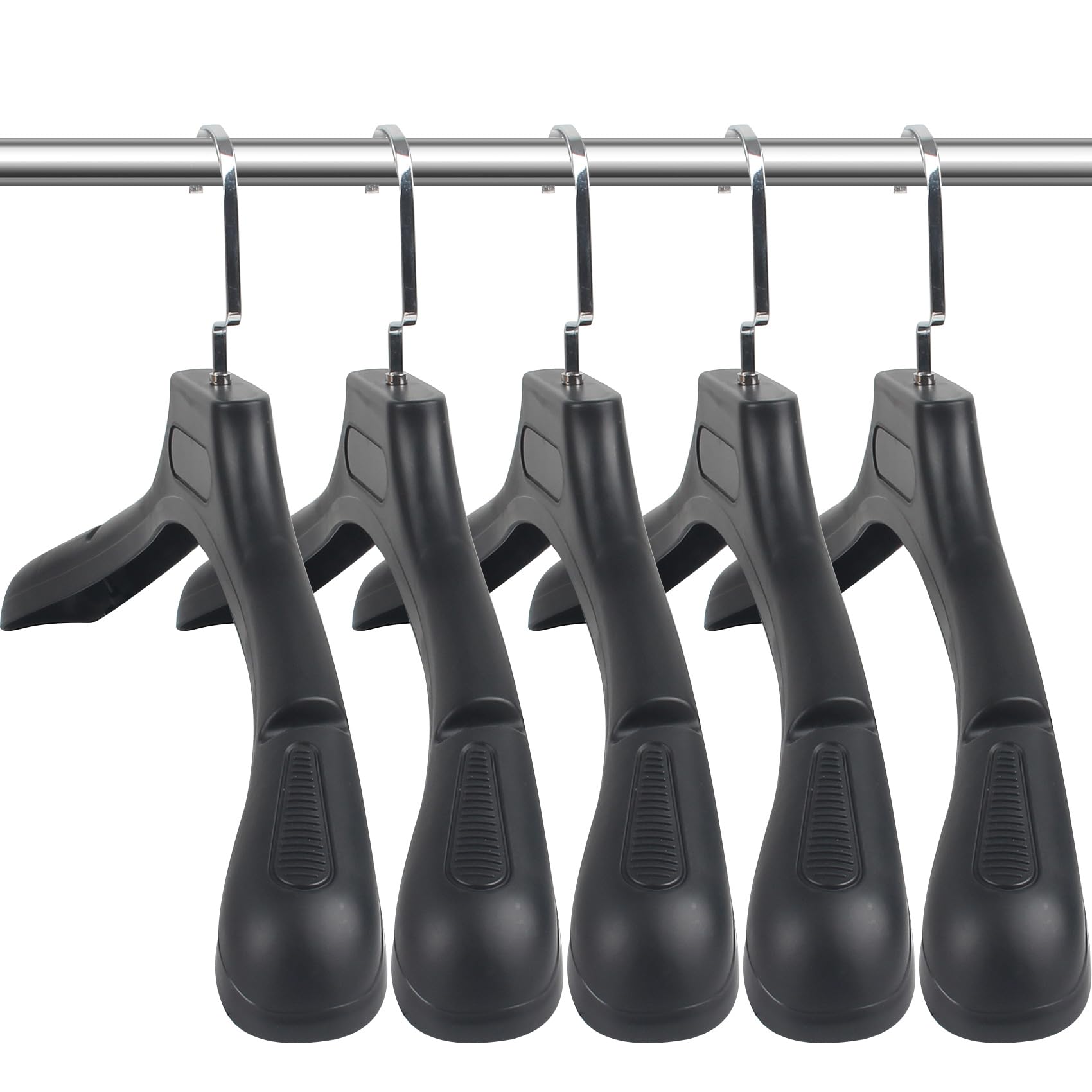 DEDU Cabides de terno masculinos pacote com 15, cabide extra largo antiderrapante, largura 45 cm, cabides de plástico grosso, preto, com gancho de metal giratório de 360°