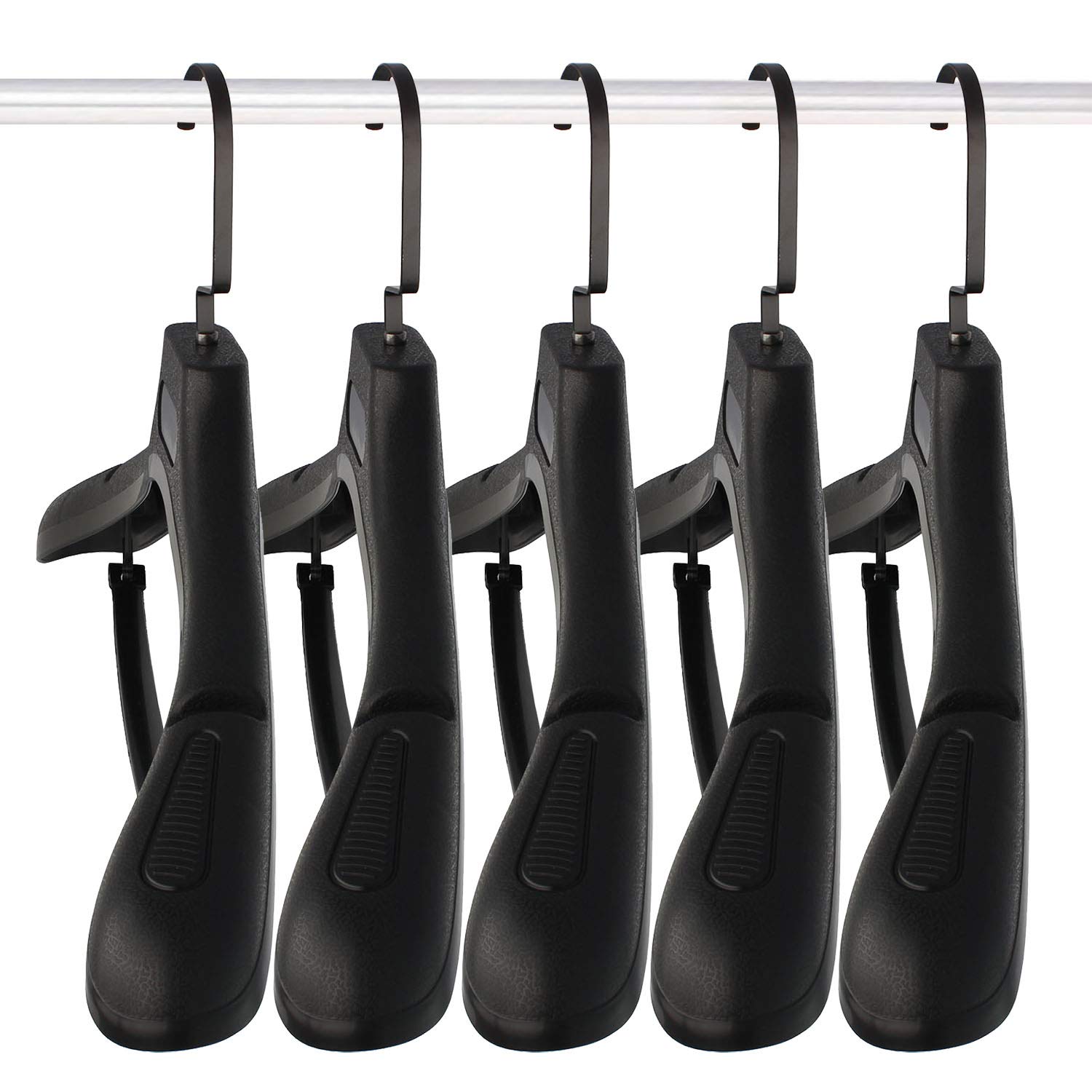 DEDU Cabides de terno masculinos pacote com 15, cabides de plástico extra largo, ombro 45 cm, sem para-choques, portátil, resistente com barra de calça para terno, calça, suéter, casaco e roupas