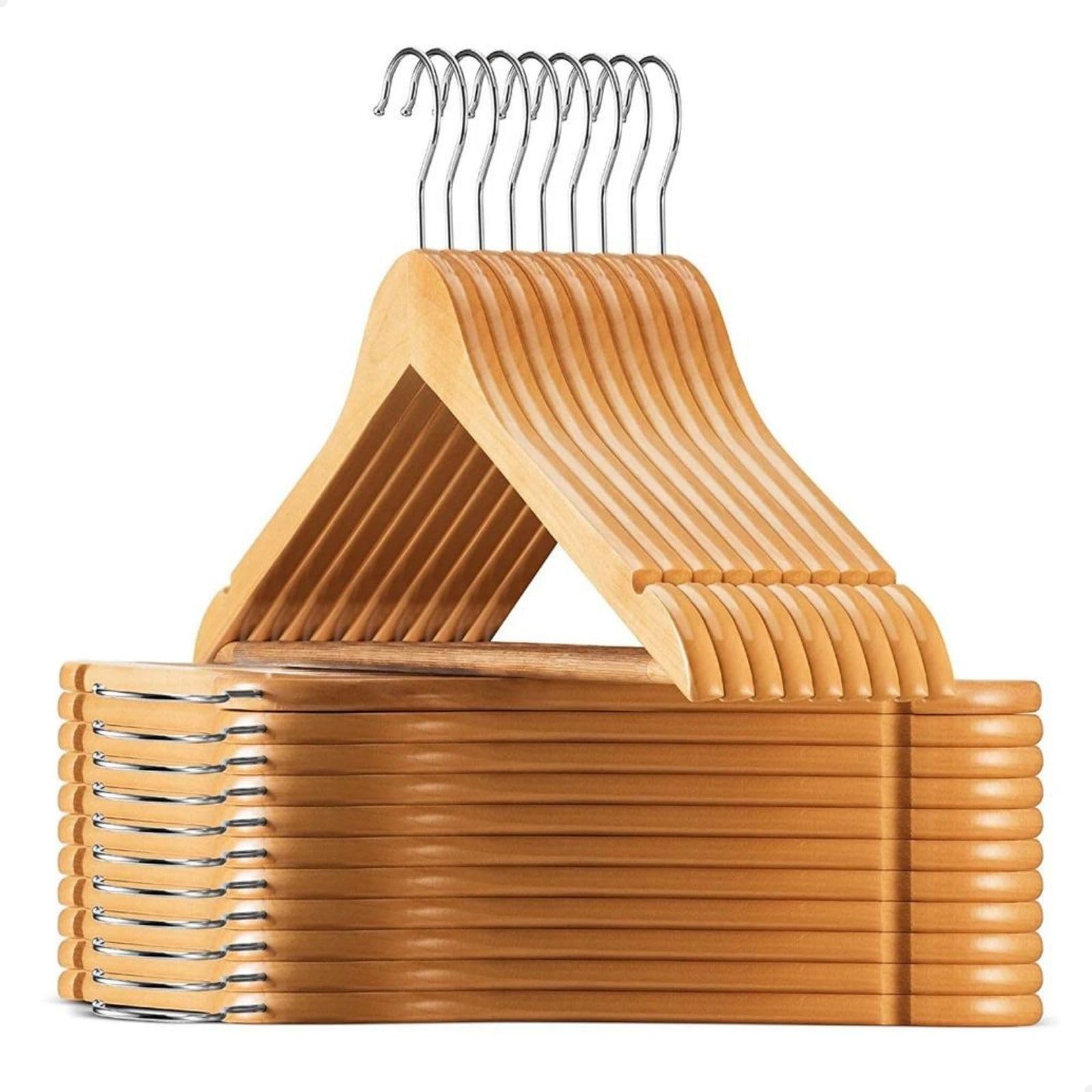 KONTUZ Kit 20 Cabides de Madeira Adulto 360° Para Roupas Calças Cor Marfim Envernizados