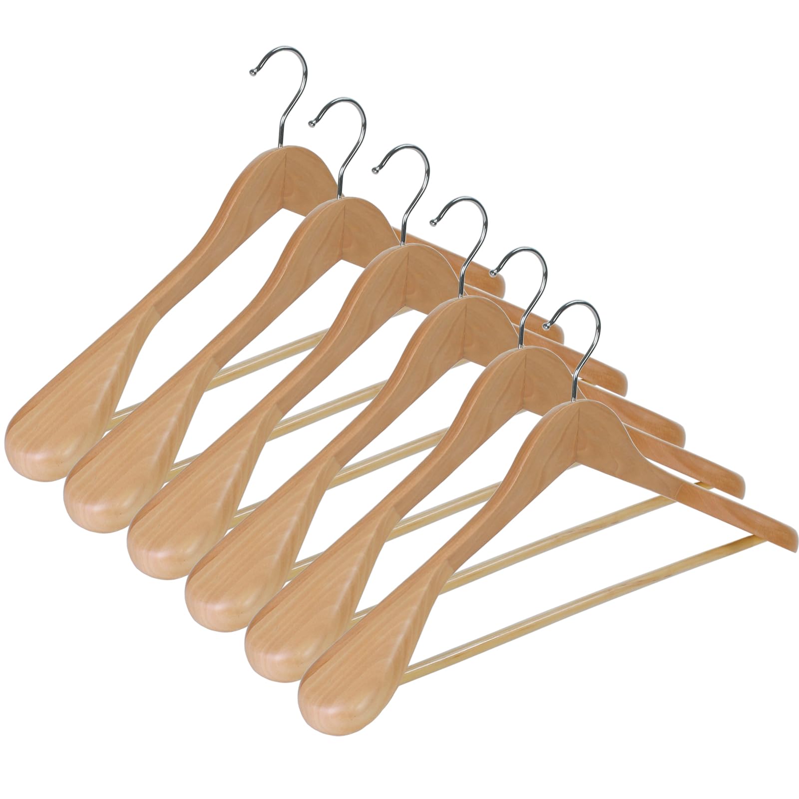 Homa Jia Pacote com 6 cabides de madeira de ombro largo, cabides de madeira extragrandes luxuosos para armário, cabides de madeira extragrandes e antiderrapantes para casaco, terno, tecido de