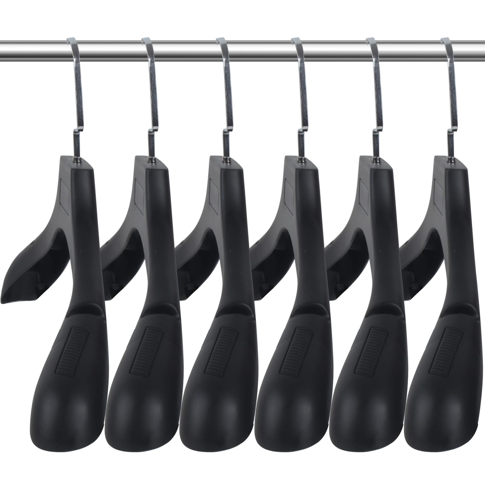 DEDU Cabides masculinos para terno, pacote com 10, cabides para suéter, sem ombro, antiderrapante, largura 45 cm, cabides de plástico pretos com gancho de metal