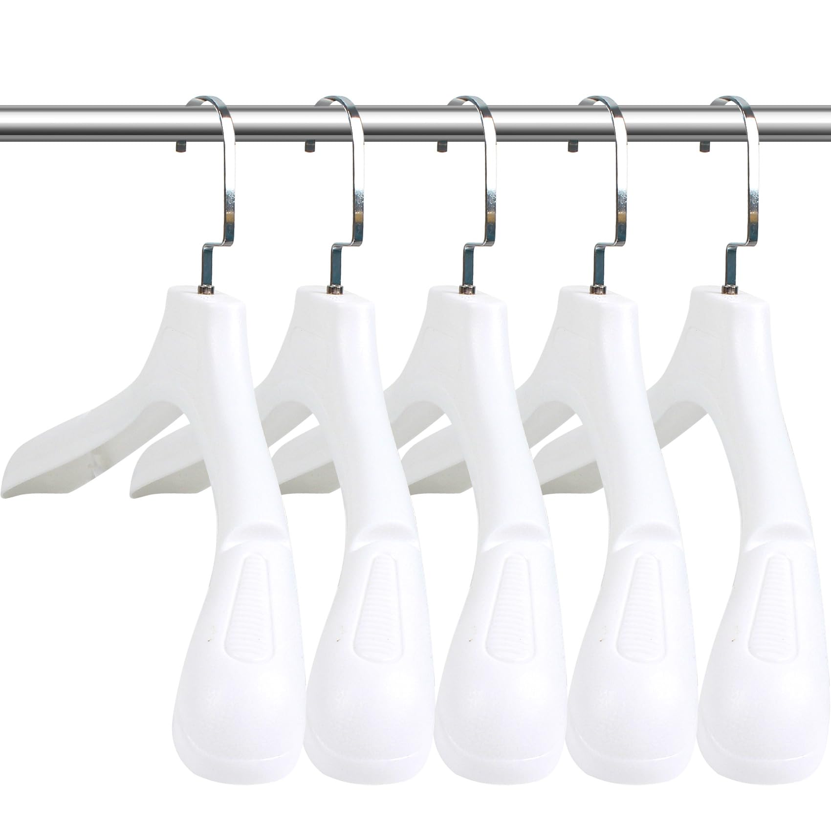DEDU Cabides masculinos para terno, pacote com 10, cabides para suéter, sem ombro, antiderrapante, largura 45 cm, cabides de plástico brancos com gancho de metal giratório de 360°