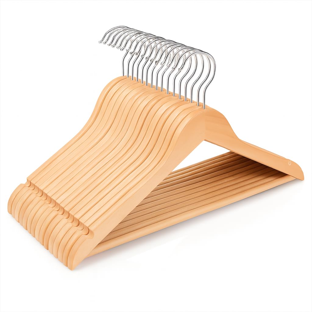 Kit 10 Cabides de Madeira Premium – Resistentes, Duráveis e Estéticos para Roupas, Casacos e Ternos