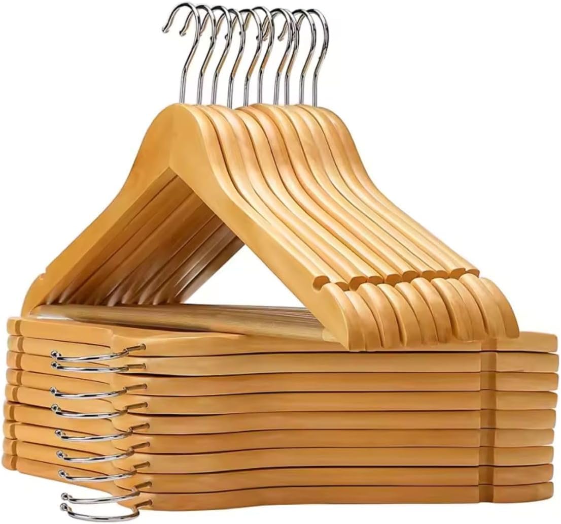 Vittak Kit 20 Cabides de Madeira Premium Marfim com Gancho Cromado Giratório para Roupas, Camisas, Casacos e Ternos