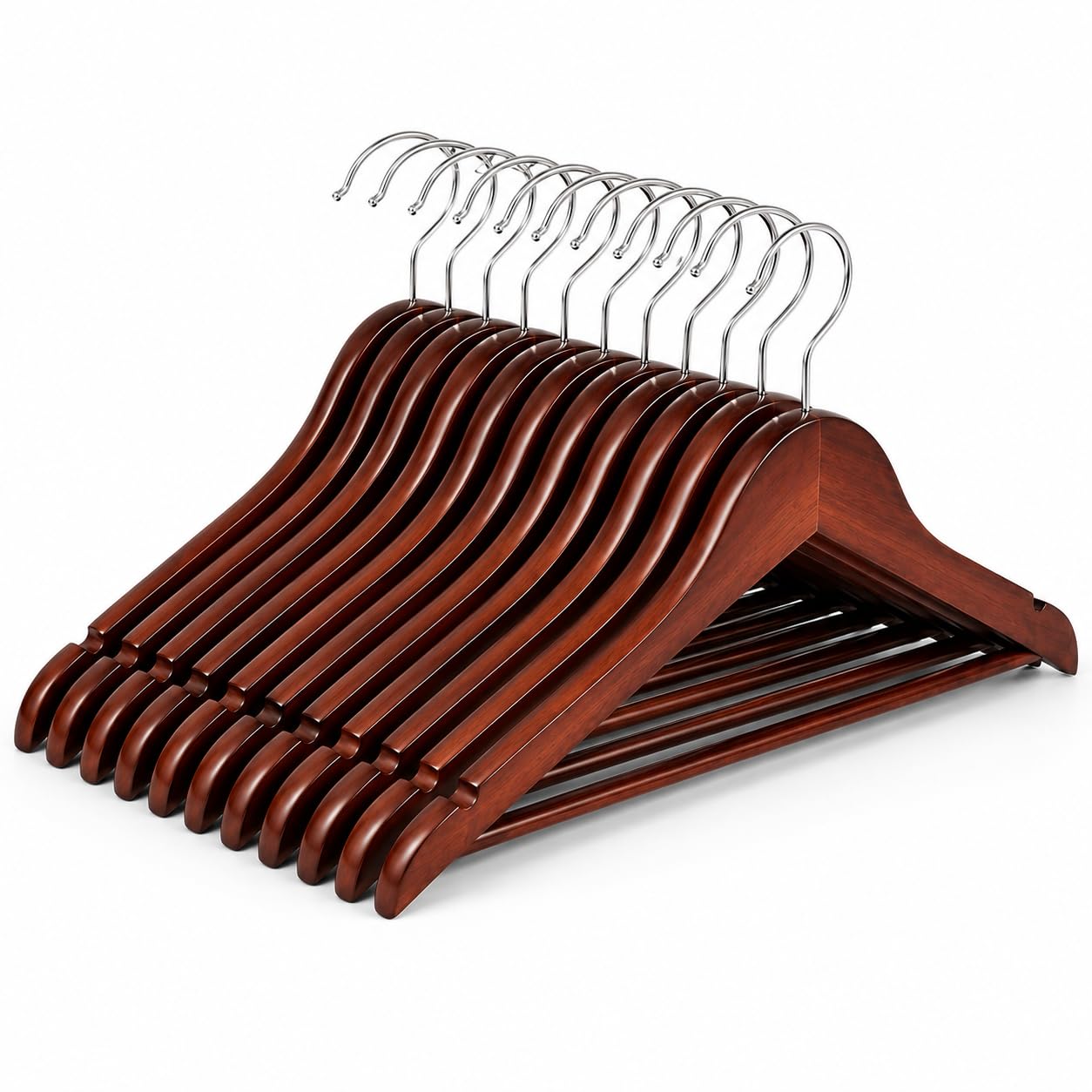 Kit Cabides de madeira Mogno PREMIUN, cabides de madeira para armário, cabides resistentes para ternos, camisas, calças, jaquetas - Kit 10
