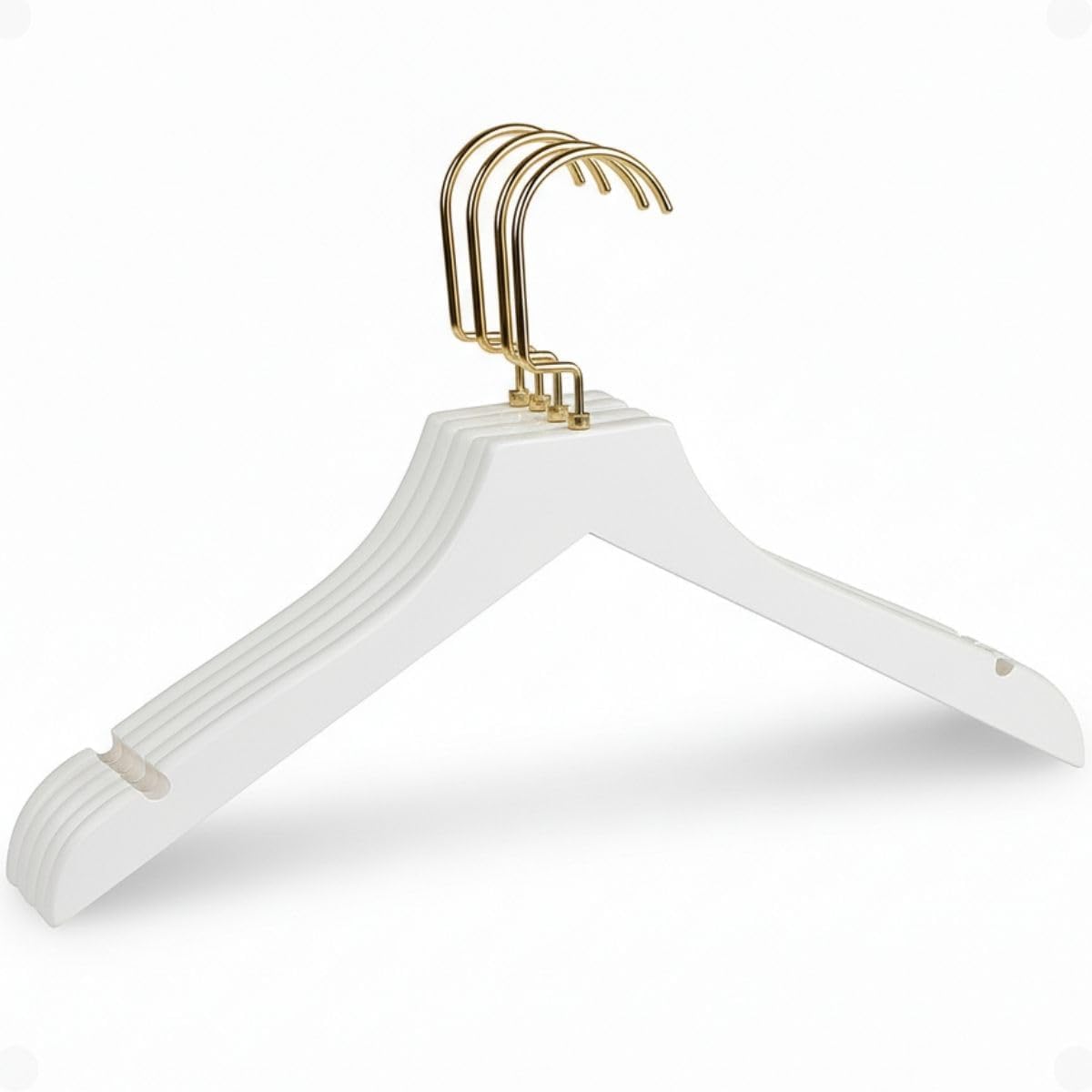 Paraíso Dos Manequins 【Cozena】Kit 50 Cabides de Madeira Laqueada Branco Marfim com Gancho Metálico Dourado Italiano Premium para Calças, Ternos, Blazers, Vestidos, Closet e Loja