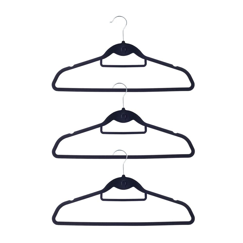 Oikos - Conjunto Cabide de Veludo Ultrafino com Gancho Preto 3 Peças