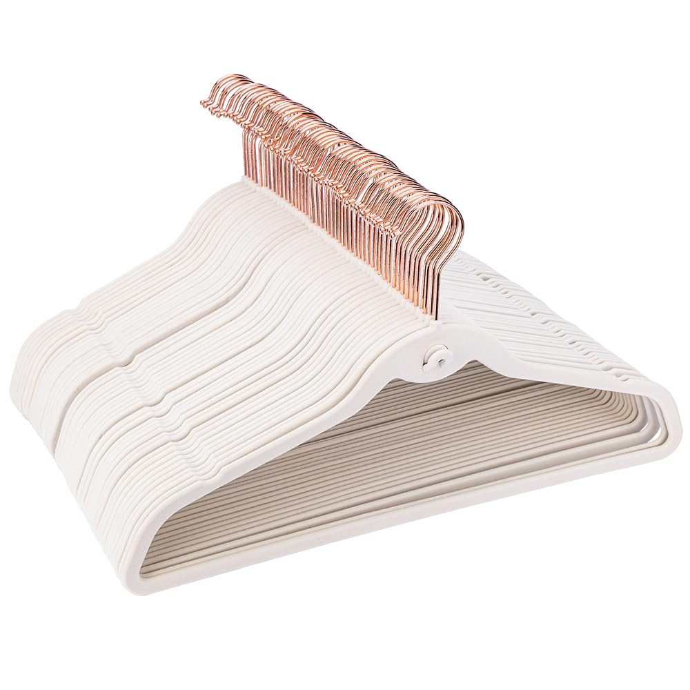 Kit 50 Cabides De Veludo Slim Artiko Antideslizante Ultrafino (Off White)